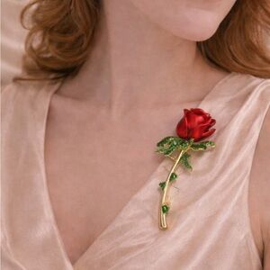 Red Rose Gold Crystal Brooch
